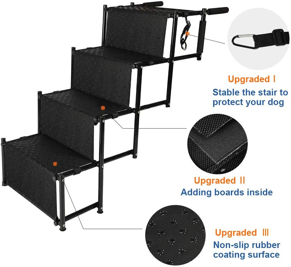 Upgraded Nonslip Car Dog Steps, Portable Metal Fram Large Dog Stairs for High Beds, Trucks, Cars and
