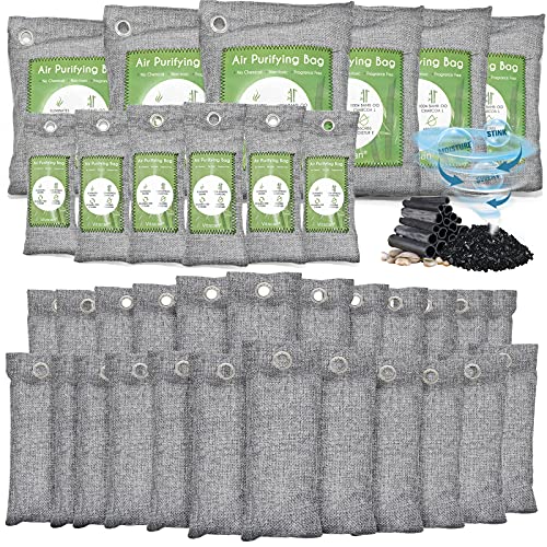 36 Pack Bamboo Charcoal Air Purifying Bag, Activated Charcoal Bags Odor Absorber, Moisture Absorber, Natural Car Air Freshener, Shoe Deodorizer, Odor Eliminators For Home, Pet, Closet