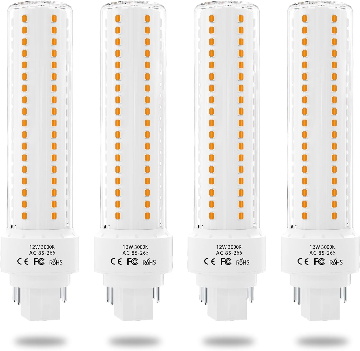 Photo 1 of Lustaled Gx24 4-Pin Base LED Bulb, 12W G24q PL-C Horizontal Recessed Light 26W CFL Lamp Equivalent for Kitchen Light Pendant Lamp Dining Room, Warm White 3000K, 4-Pack (Remove/Bypass The Ballast)