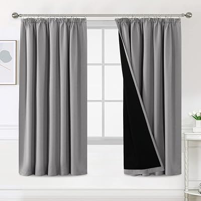 BellaHills 100% Blackout Curtains Black Liner 2 Panels 90x72 Dove Grey