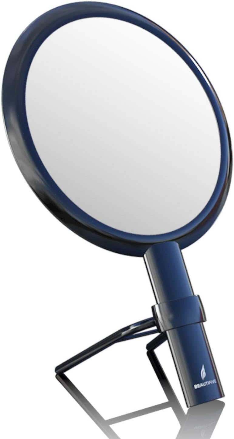 Beautifive Hand Mirror, Hand Held Mirrors with Adjustable Handle，1x/7x Magnifying Double Sided Handheld Makeup Mirror with Stand for Vanity Beauty Travel Table Desk Shaving Bathroom (Black): Furniture & Decor