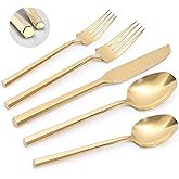 Kikbioee Gold 20 Piece Stainless Steel Silverware Set, Handle Flatware, Modern Mirror Finish Cutlery Set, Service for 4, Dishwasher Safe