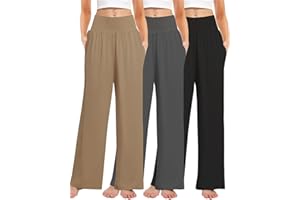Kivdol 3PACK Women's Casual Loose Wide Leg Cozy Pants Yoga High Waisted Sweatpants Comfy Lounge Pants with Pants with Pockets