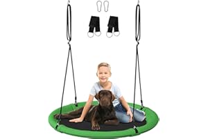 Ansionsol 40 Inch Diameter Saucer Tree Swing Set for Kids & Adults, Adjustable Flying Swing Seat for Backyard or Outdoor Playground, Green & Black