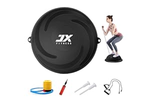 JX FITNESS 58cm Balance Half Ball Trainer, Stability Exercise Yoga Half Ball with Resistance Bands & Pump - Improve Core and Ab Strength with Full Body Home Gym Workouts Or Fitness Training