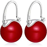 HUGE TOMATO 925 Sterling Silver Simulated Shell Pearl Earrings for Women Trendy, Big Pearl Drop Earrings Leverback Stud,Large Pearl Hoop Dangle Hypoallergenic Jewelry 14mm