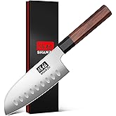 SHAN ZU 5 Inch Santoku Knife for Small Hands, Japanese High Carbon Steel Kitchen Knife, Multi-function Mini Size Sharp Chef Knives with Ergonomic Red Sandalwood Handle, Sashimi Knives