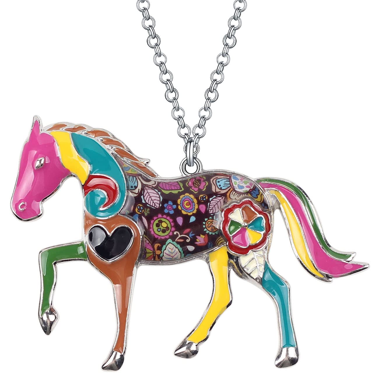 NEWEI Cute Enamel Horse Necklace Gifts Horse Pendant Jewelry for Women Girls Horse Loves Charms (Yellow)
