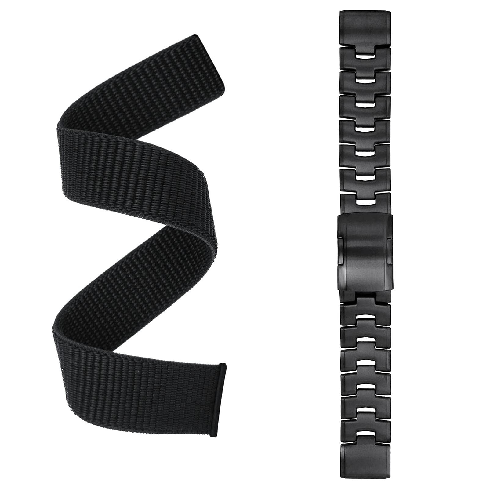 Ahayo Watch Strap Set for Fenix 5/6/7 - 22mm Hoop & Loop Nylon Quick Dry Sport Strap + Titanium Business Wristband for Garmin Fenix 5 Plus, Instinct, EPIX 2, MARQ, Black