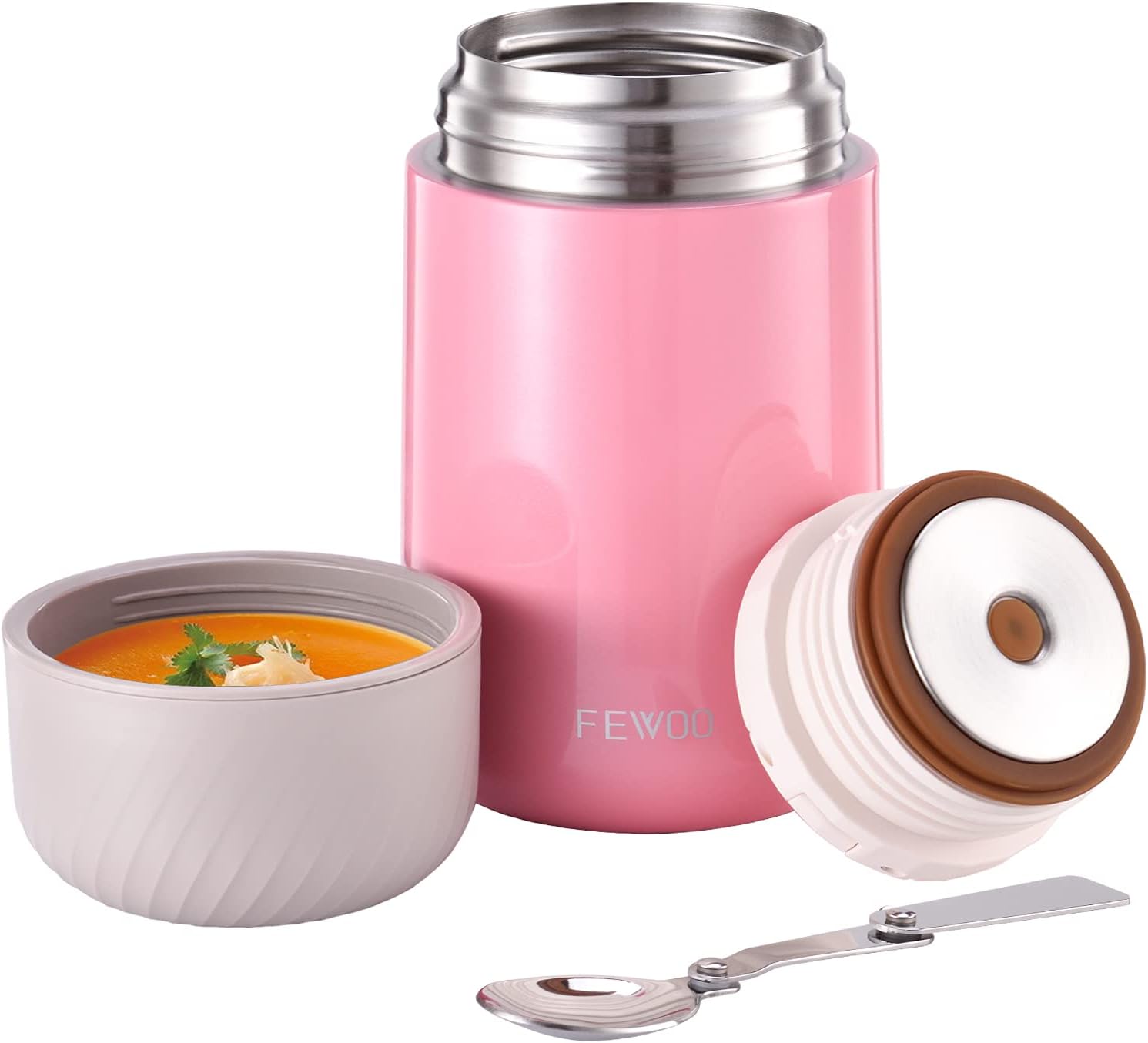 Food Jar - 27oz Vacuum Insulated Stainless Steel Lunch Thermos,Leak Proof Soup Containers with Folding Spoon for Hot or Cold Food (Pink)