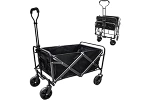 Energymax Beach Cart Large Capacity, Heavy Duty Folding Wagon Portable, Collapsible Wagon for Sports, Shopping, Camping (Black)