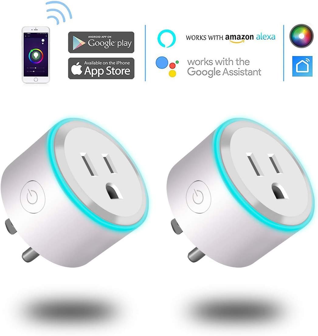 Geekbes 2PCS Smart WiFi Plug Outlet Voice Control Schedule Function with RGB LED Nightlight APP Control Remote Compatible with Alexa/Google Assistant/IFTTT