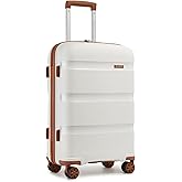 Kono Carry On Luggage 24 Inch Checked-Medium Hard Shell Travel Trolley 4 Spinner Wheels Lightweight Polypropylene Suitcase with TSA Lock, Cream White
