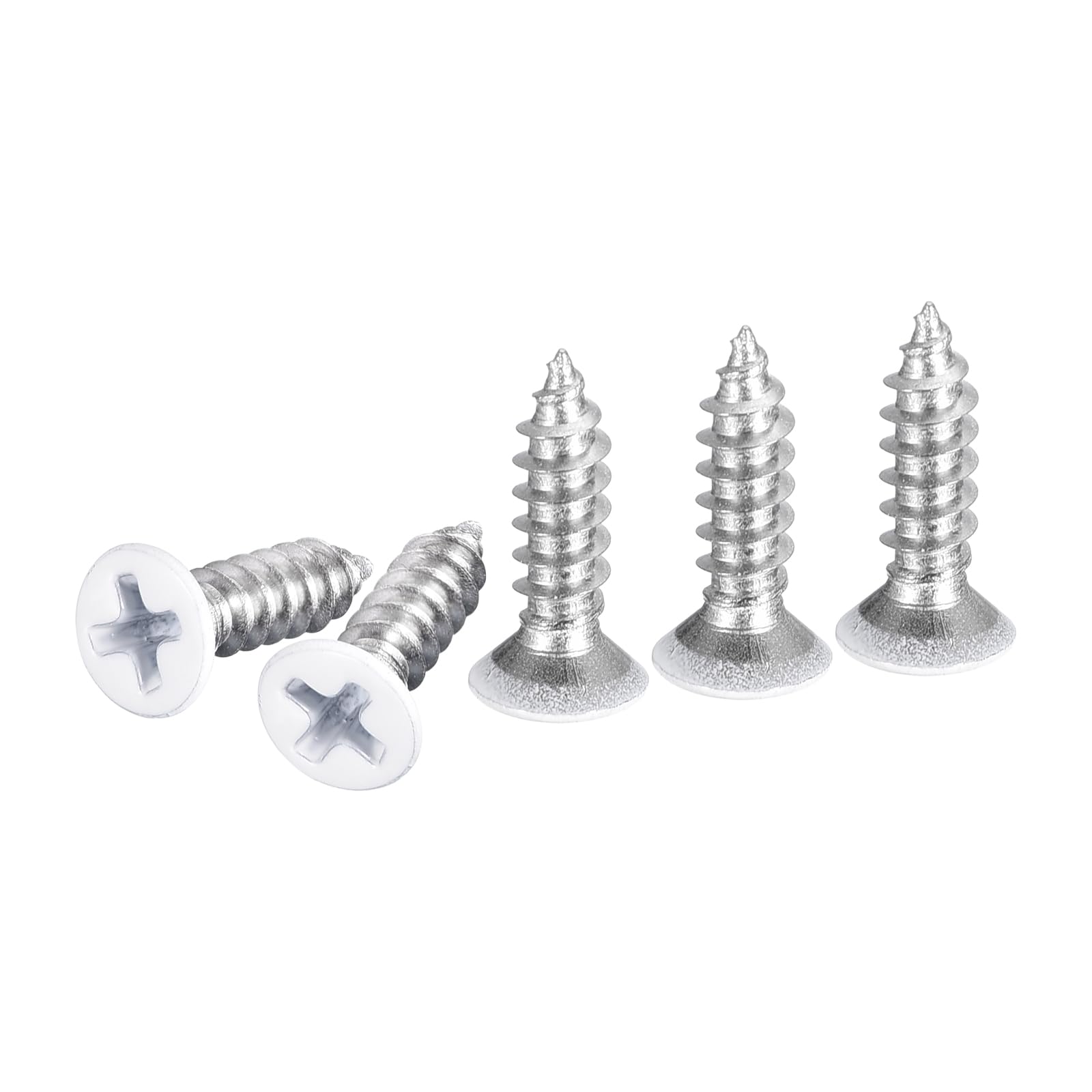 DTGN 100Pcs ST4x15mm Flat Head Wood Screws, 304 Stainless Steel White Phillips Self Tapping Screws - Good for Woodworking, Furniture - Silver