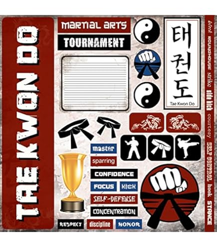 Tae Kwon Do Themed Scrapbook Papers - 11 Sheet 12x12 Inch Martial Arts Craft Paper Bundle