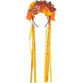 Vividsun Boho Flower Crown Day of The Dead Floral Headband Festival Cosplay Hair Accessories (style 1 yellow orange)