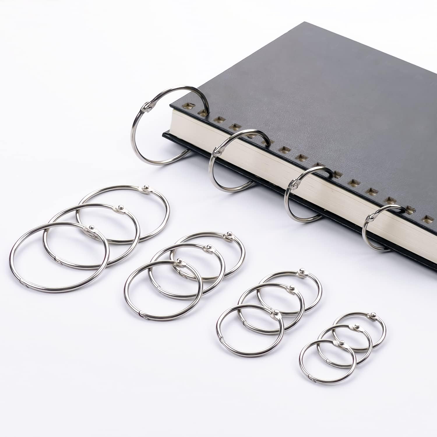 OFFPLEX (60 Pack) Loose Leaf Binder Rings Assorted Sizes (1, 1.25, 1.5, 2 Inch), Premium Nickel Plated Steel Book Rings for School and Office Use, Book Binder Rings in a Convenient Storage Box : Office Products
