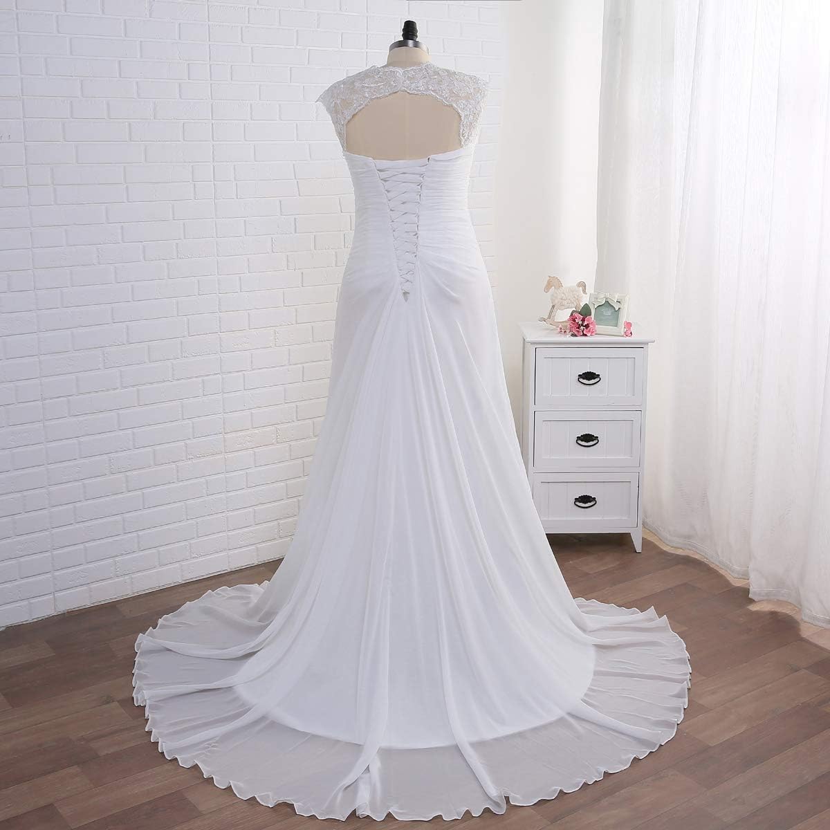 YIPEISHA Women's Elegant Applique Lace Wedding Dress V Neck Plus Size Beach Bridal Gowns at  Women’s Clothing store