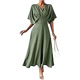 winkbay Women's Summer V Neck Half Sleeve Dress Vintage A Line Flowy Maxi Cocktail Party Dresses