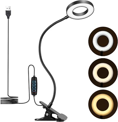 UNIFUN Clip On Reading Light 3 Colors 10 Dimmable Brightness USB Powered Black