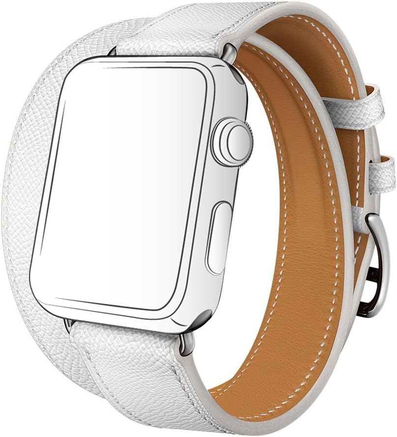 Double Tour Watch Strap, SUNKONG New Style Genuine Leather Double Tour Strap for Apple Watch Series 1 Series 2 & Sport &Edition (38MM, White)