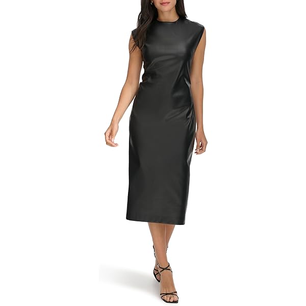 chinese dress ladies Calvin Klein Womens Solid Faux Leather Sheath Dress Black 6 at Amazon  Women's Clothing store