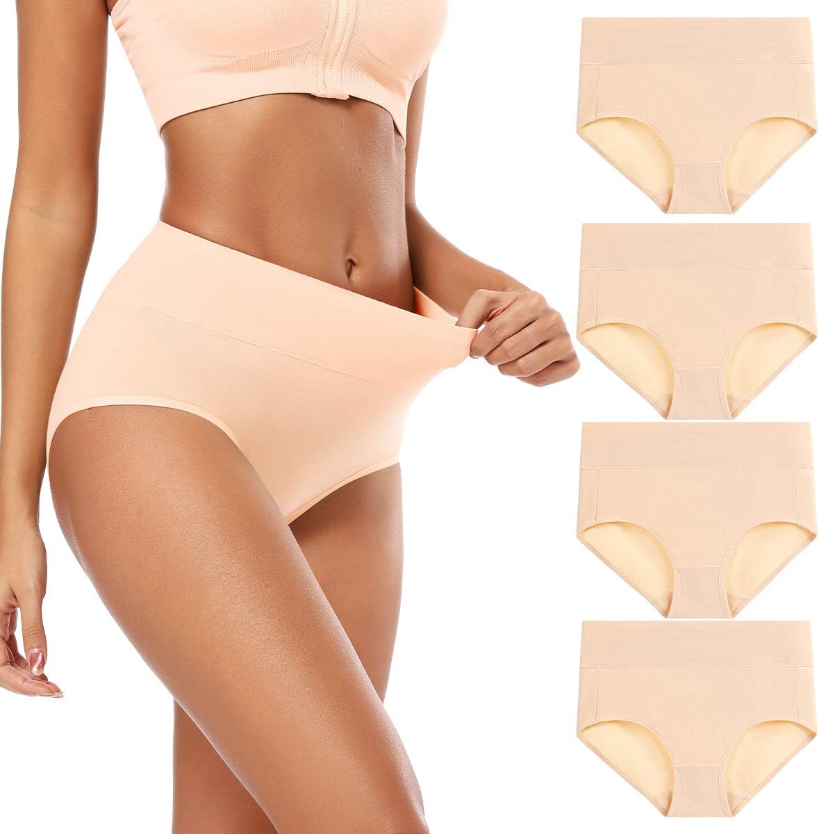 Molasus Women's Cotton Underwear Briefs Soft Breathable High Waisted Full Coverage Ladies Panties