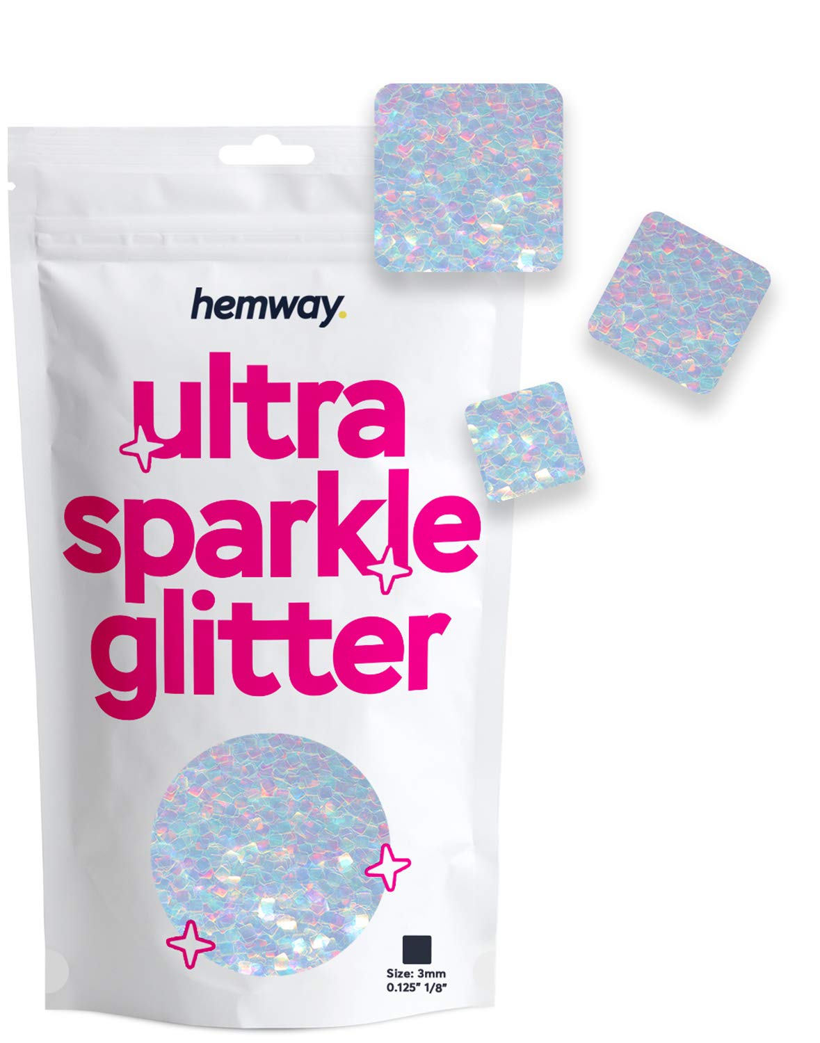 Hemway Ultra Sparkle Glitter Square Shape, 50g, Mother of Pearl Iridescent | Shaped Glitter for Arts & Crafts, Nail Art, Crafting, Card Making, Sparkle Decoration
