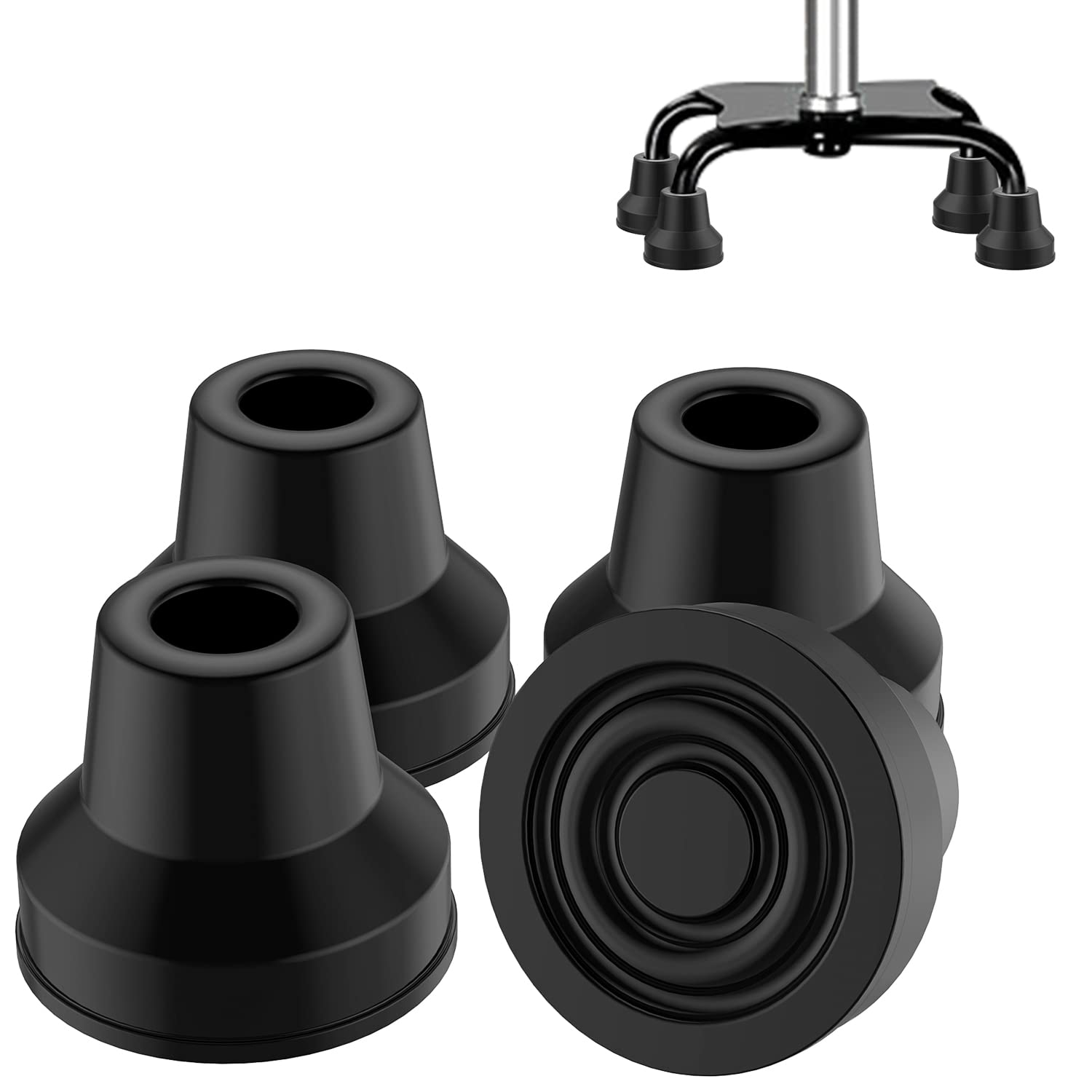 supregear Quad Cane Tips (4-Pack) - Heavy Duty Rubber Cane Tip - Non-Slip Extreme Grip Replacement Foot Pad - Accessories for Walking and Standing Stick for Women, Men, Seniors, Elderly