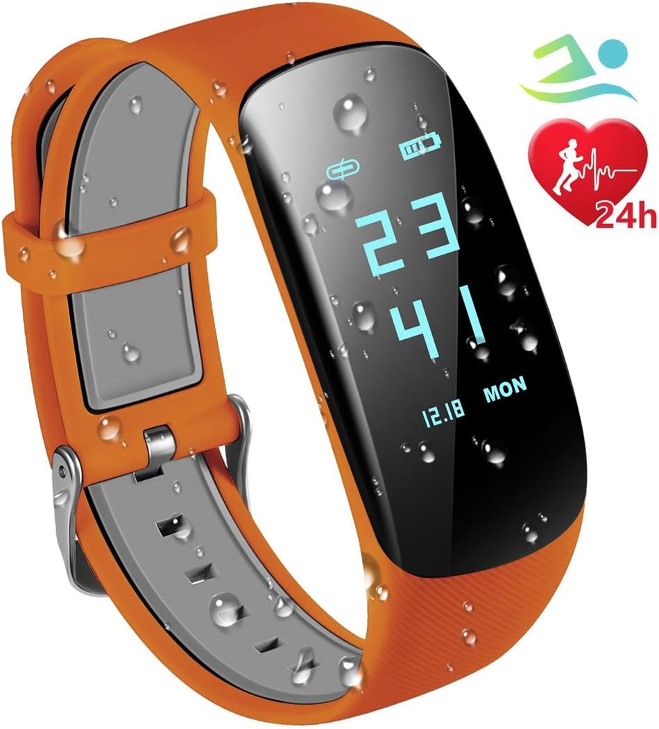 KARSEEN H2 Waterproof with Heart Rate Monitor,Smart Fitness Wristband Bracelet Sport Pedometer Activity Tracker Orange
