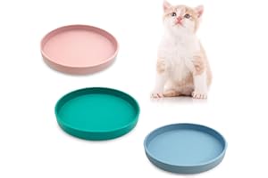 Apatal Silicone Cat Food Bowl Shallow Dishes 5.9in Wide Cats Bowls 3 Pcs Kitty Plates Relief Whisker Fatigue Puppy Feeding Bowl for Dry and Wet Food Indoor (Blue + Pink + Green)