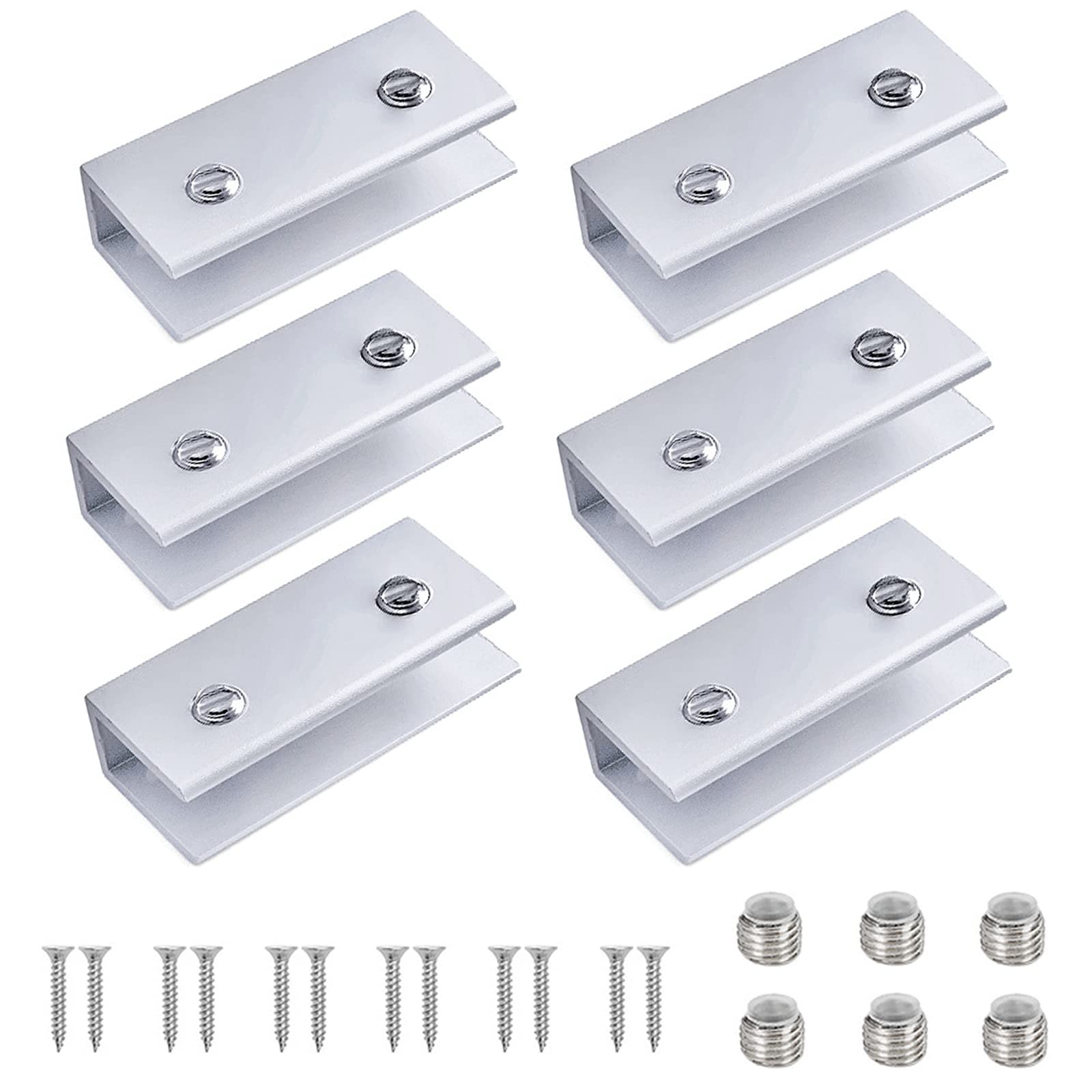 Monsully 6 Pcs Adjustable Rectangle Glass Clamp, Aluminum Alloy Shelf Clamp Screwfix Adjustable Thickness Glass Holder Clip for Bathrooms, Toilets, Halls, and Wine Cabinets