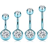 QUZIONE Titanium Belly Button Ring Set (4 Lengths, 14G) ,Hypoallergenic Curved Barbell Navel Piercing Jewelry with 5mm & 8mm Cubic Zirconia Crystals,Floating Belly Button Rings (7 Iridescent Body Colors)