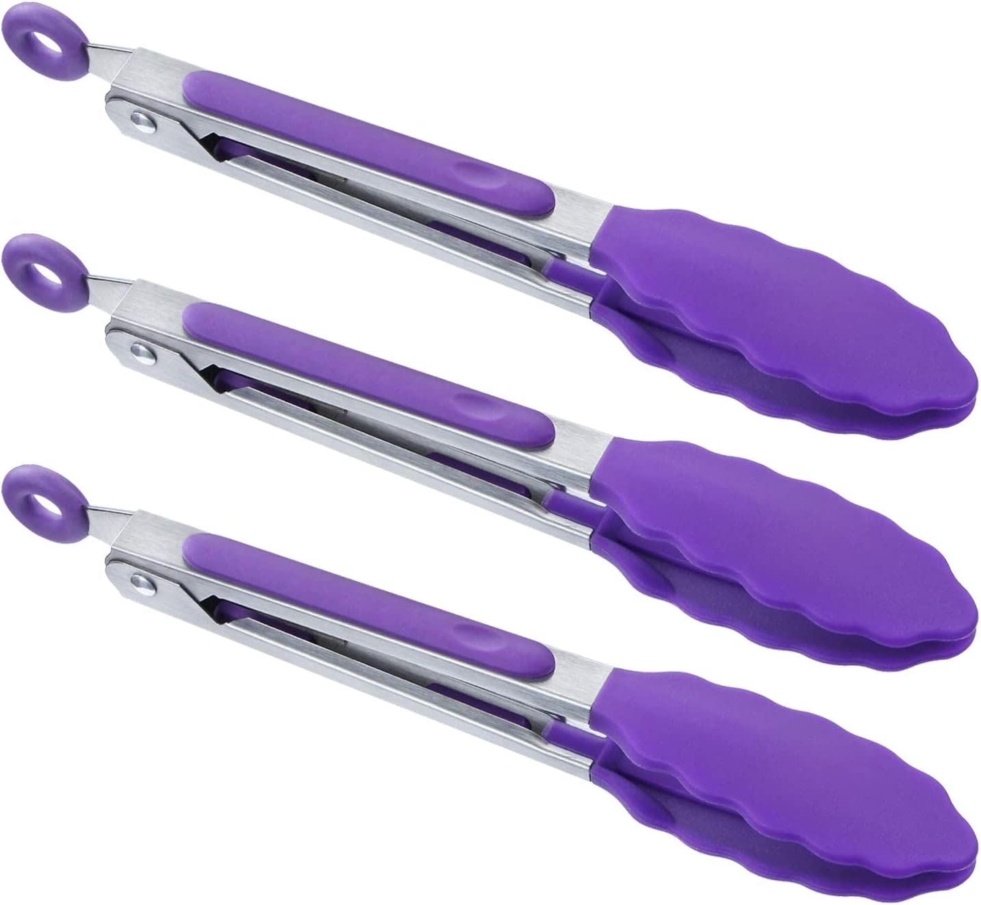MSY BIGSUNNY 7" Mini Silicone Serving Tongs - Set of 3 (Purple)