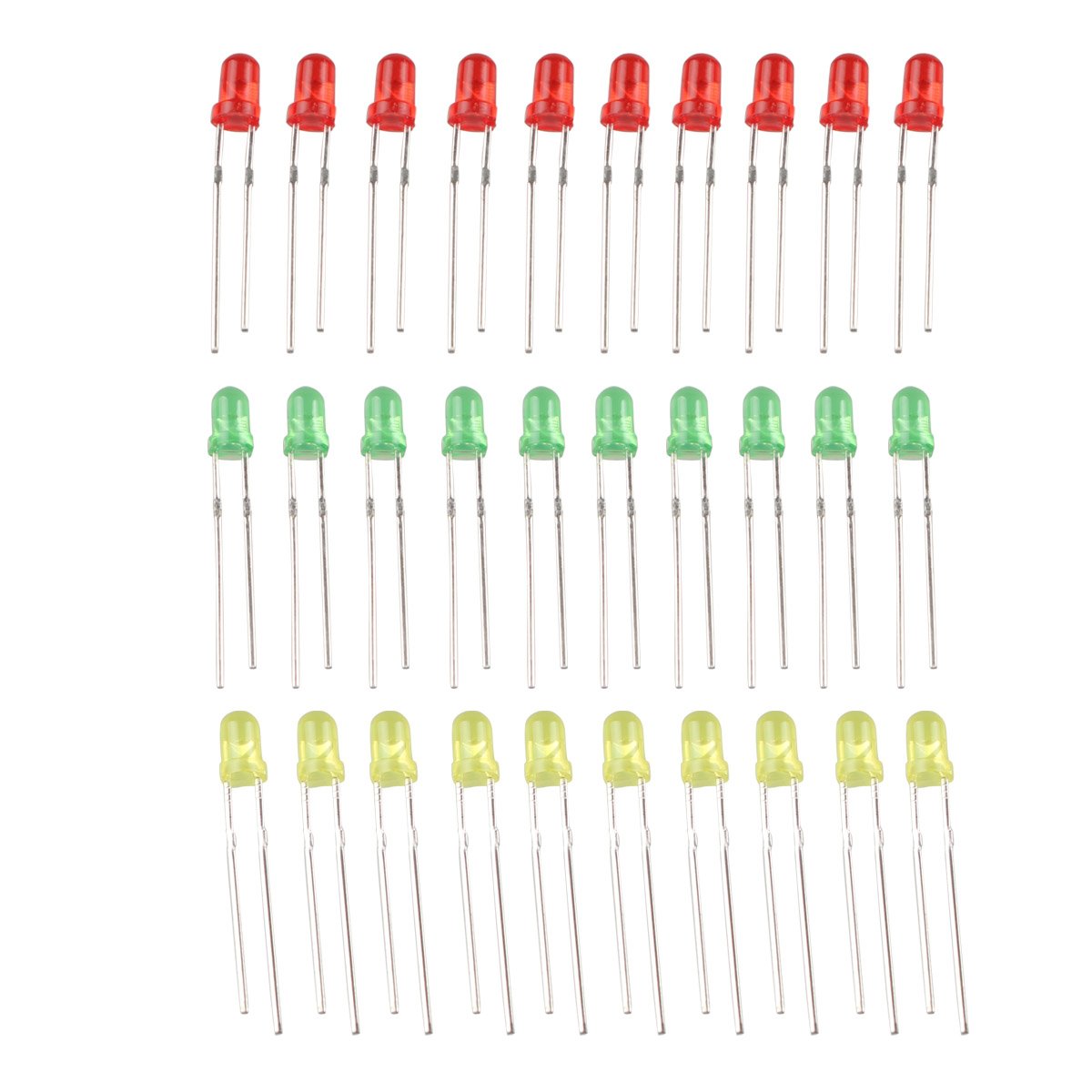 HALJIA 3mm LED Light Emitting Diode Set Lamp Assorted Kit Red + Yellow + Green (30PCS)