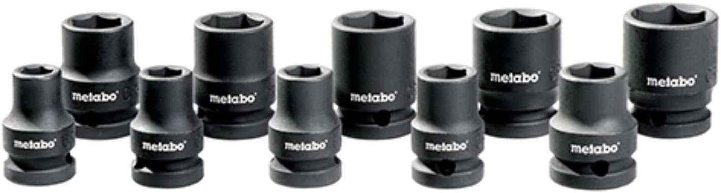 Metabo 628831000 Impact Screwdriver Socket Spanner Set 1/2-Inch, Set of 10, Green, Variety pack