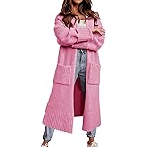 Danedvi Long Cardigan Sweaters for Women 2025 Fall Open Front Knit Oversized Cardigans Duster Coat with Pockets Pink