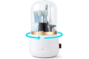 FOREST ANGLE Toothbrush Holders for Bathrooms,Rotating 7-Slot with Cover and Draining Water,Kids Electric Toothbrush Holder and Toothpaste Stand Storage for Bathroom Accessories Counter Organizer Vanity