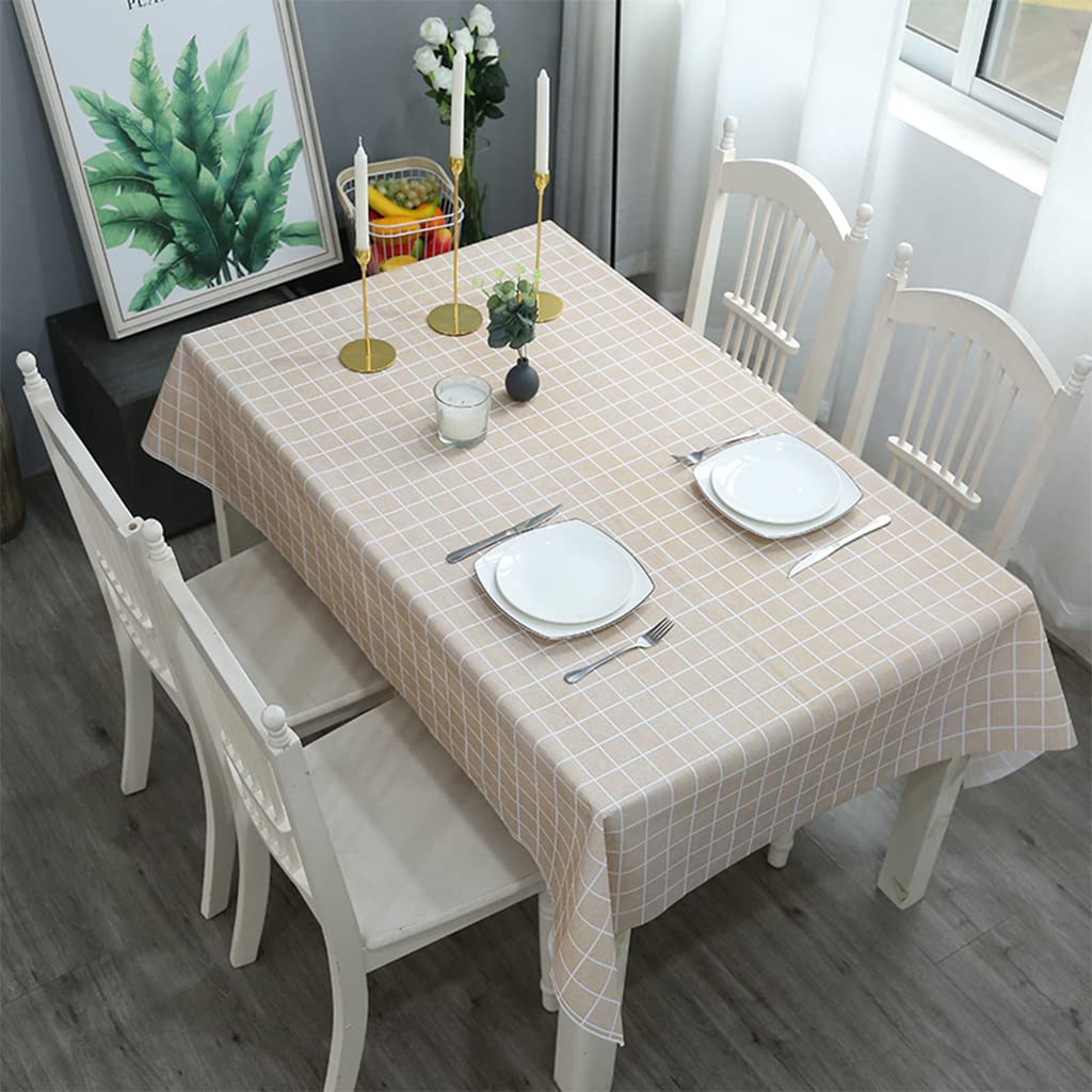 137*180cm Coffee Checkered PVC TableCloth Plaid Wipeable Tablecloth Rectangular ,Plastic Wipe Clean Tablecloth Stain Resistant,Waterproof,Oil-proof Gingham Table Cover for Outdoor Picnic,Party,Dinner