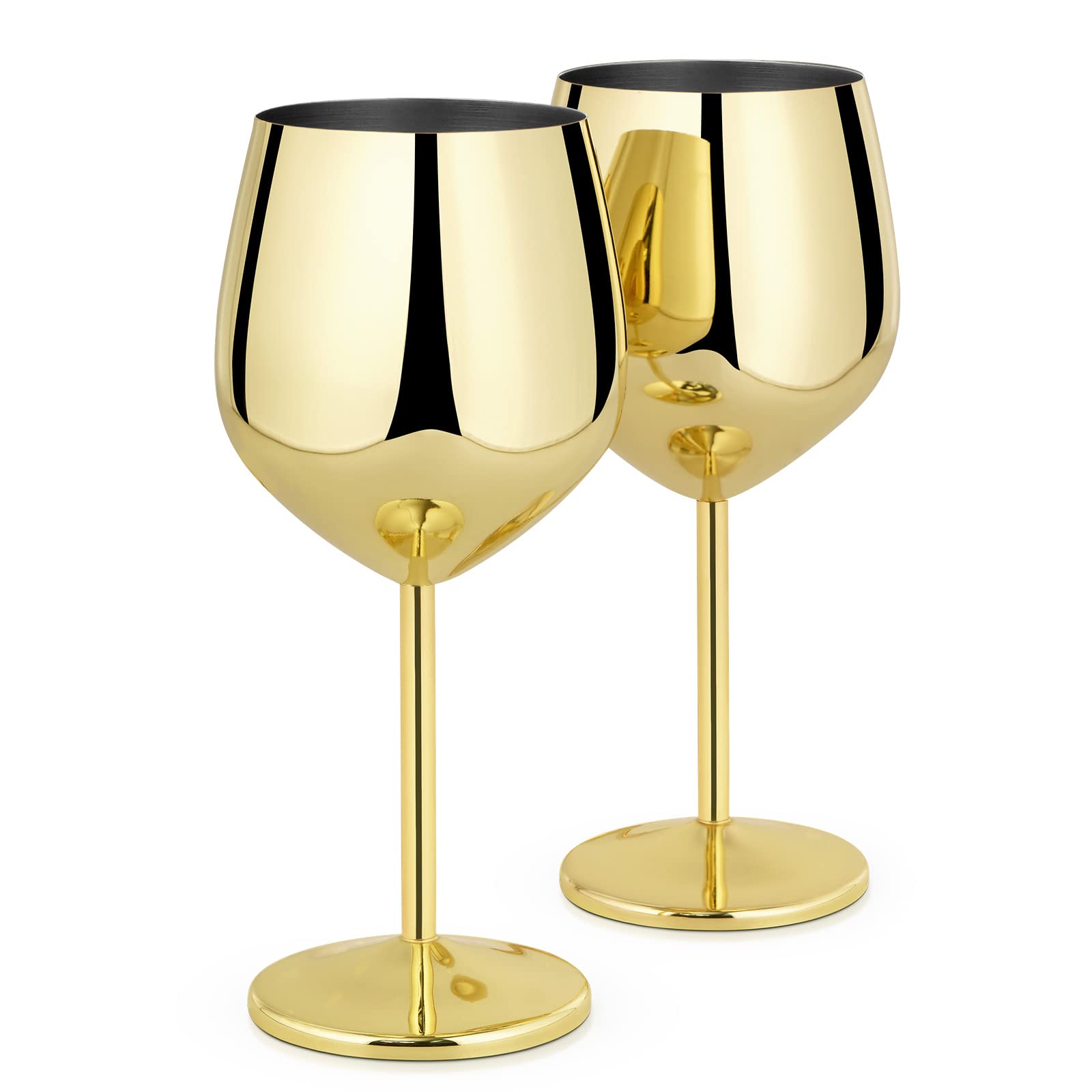 Livole 18oz 550ml Stainless Steel Wine Glasses, Elegant Goblet, Unbreakable Wine Glasses for Cocktail, Champagne, Camping Wine Glass Set of 2, Red Wine Glass for Travel, Picnic, Party, Gold โ image 1