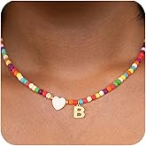 ZZLAY Colorful Beaded Initial Necklace for Girls - Trendy Handmade Choker Necklace with Stainless Steel Letter Charm and Heart Pendant, Bohemian Initial Necklace Jewelry Gift for Women and Teen Girls