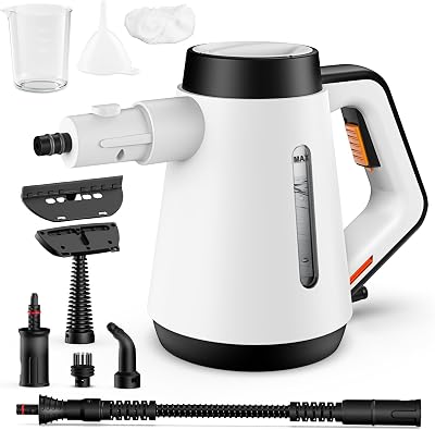 Handdampfreiniger, 400 ml Druck-Mehrzweckdampfreiniger mit 9-teiligem Zubehör, chemikalienfreier Dampfreiniger für den Heimgebrauch, Reinigung von Böden, Fliesen, Fenstern, Sofas (Weiß)