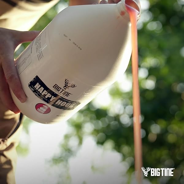 BIG TINE HAPPY HOUR, LIQUID DEER MINERAL ATTRACTANT, CHERRY RUSH FLAVOR, 1 GALLON CONTAINER, POWERFUL AND LONG LASTING, CONCENTRATED SCENT AND FLAVOR