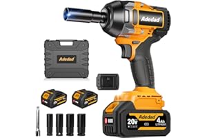 High Torque Power Impact Wrench 1000N.m (740ft-lbs) with 2X 4.0AH Battery 1/2 inch Cordless Electric Impact Gun Brushless Imp