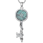 Reaii Natural Turquoise Hecate Necklace - 925 Silver Wiccan Wheel of Triple Moon Goddess Pendant - Jewelry Gifts for Women