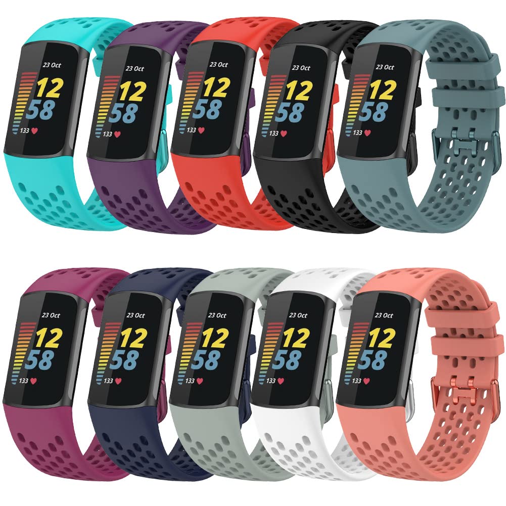 FunBand Strap Compatible with Fitbit Charge 5 Armband, Weiches Silikon Sport Atmungsaktives Ersatzband Verstellbares Uhrenarmband Strap Compatible with Fitbit Charge 5 Activity Tracker, 10-Pack