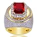 TOPGRILLZ 14K Gold Plated Iced Out CZ Simulated Diamond Ruby Cushion Bling Hip Hop Punky Ring for Men