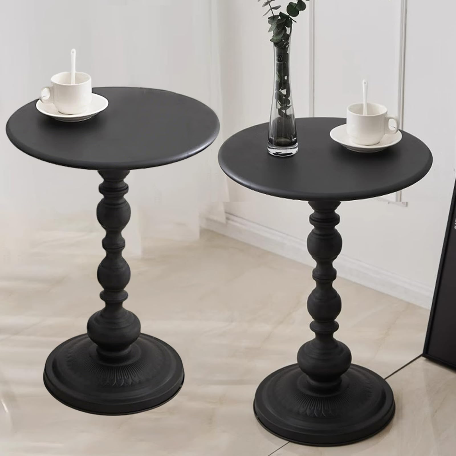 Photo 1 of Vorriop 2 Set Pedestal Metal Round Side Table, Black Sofa Table, Small TV Tray Table for The Sofa in The Living Room and Bedroom, Bed, Chair, Mini Coffee Table, Headboard Table, 13.77 (W)*20.47 (H)