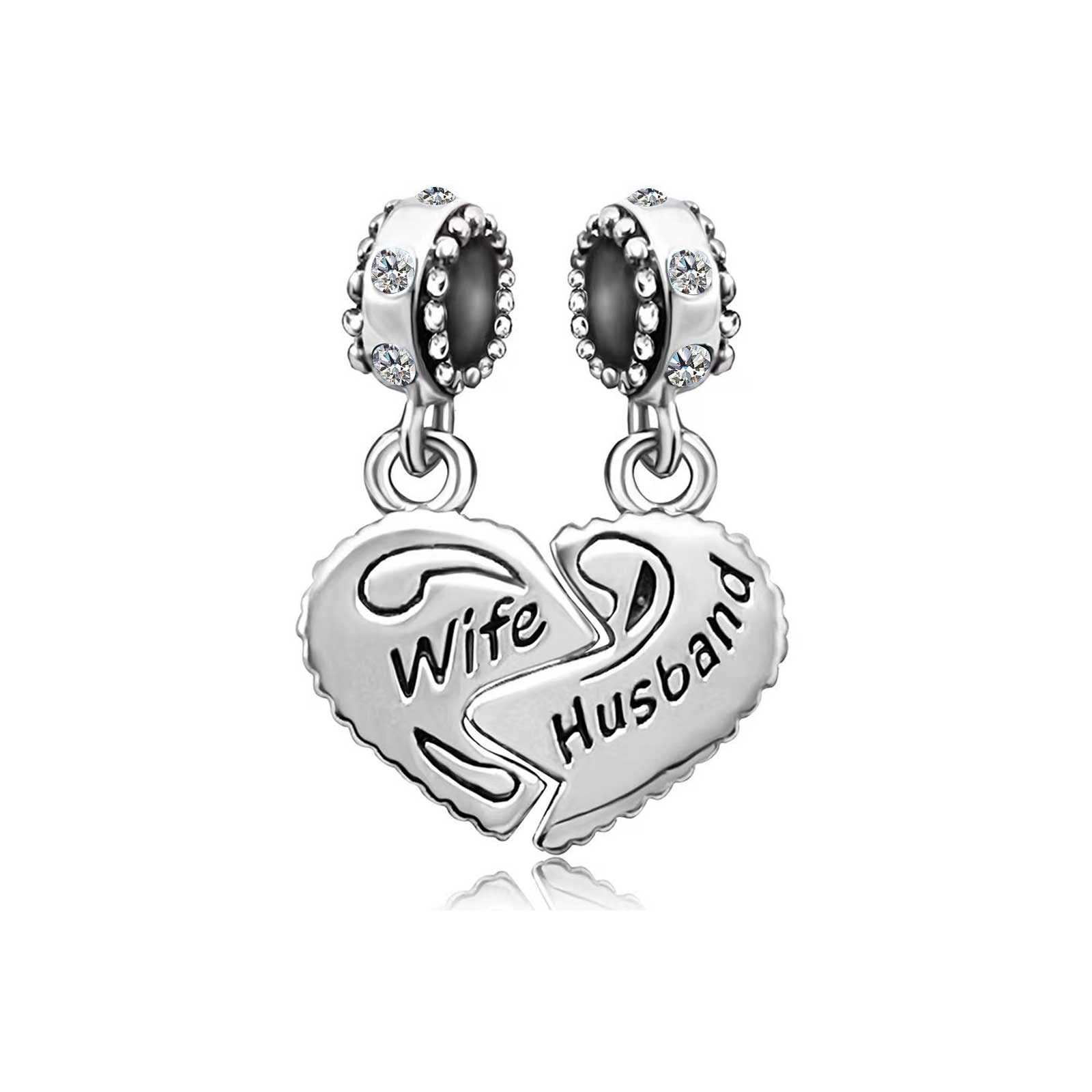 KunBead Jewelry I Love You My Beautiful Wife Heart Bead Charms for Bracelets Pendant Necklace for Women Girls