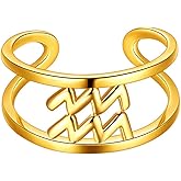 beautlace Horoscope Zodiac Adjustable Ring 12 Constellation Astrology 18K Gold/Silver/Black Gun Plated Opening Statement Ring for Women Men Jewelry Gift KR0002